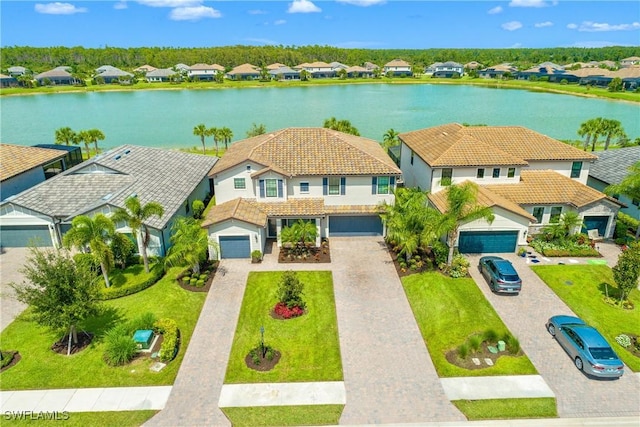 aerial view with a water view