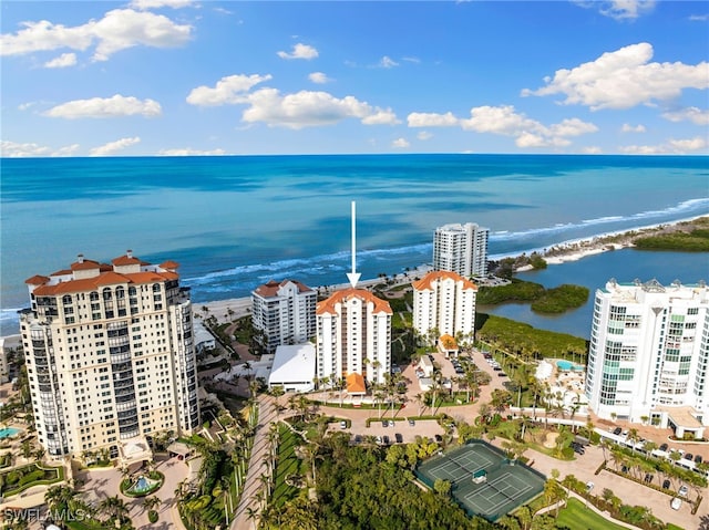 aerial view with a water view and a city view