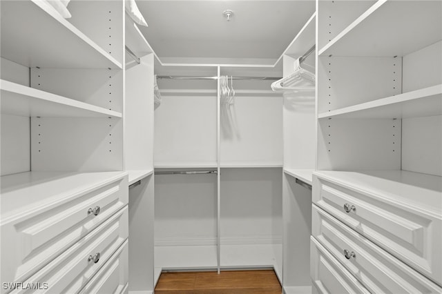 walk in closet with wood finished floors