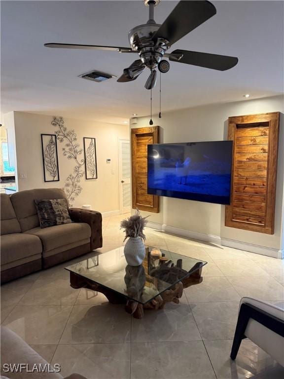 4207 Cindy Ave, Naples, FL 34112 - living room featuring ceiling fan, recessed lighting, baseboards, light tile patterned floors, and visible vents
