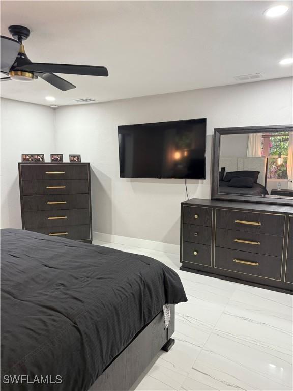 4207 Cindy Ave, Naples, FL 34112 - bedroom with visible vents, marble finish floor, baseboards, ceiling fan, and recessed lighting