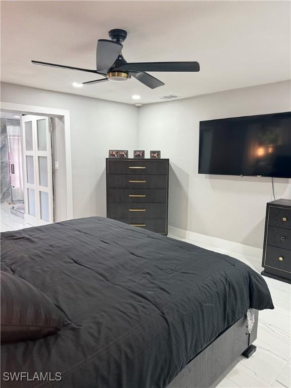 4207 Cindy Ave, Naples, FL 34112 - bedroom featuring baseboards, a ceiling fan, recessed lighting, and marble finish floor