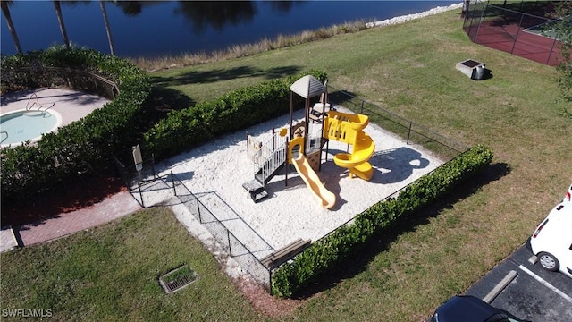 aerial view with a water view