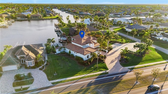 aerial view featuring a water view