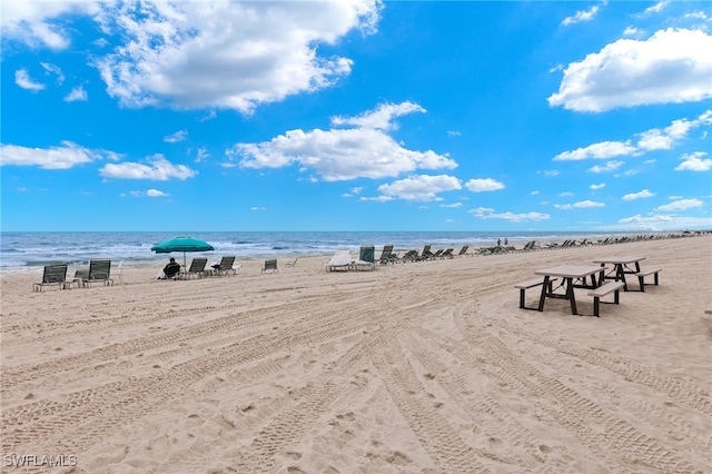 property view of water featuring a view of the beach