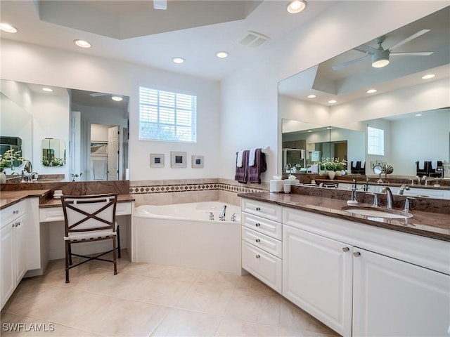 23790 Merano Ct Unit 202, Estero, FL 34134 - full bathroom featuring healthy amount of natural light, ceiling fan, a bath, vanity, and recessed lighting