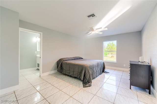 bedroom featuring ceiling fan and ensuite bathroom