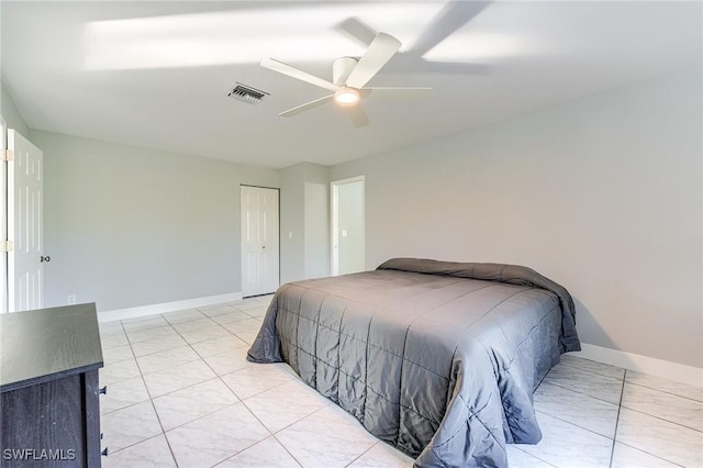 bedroom with a closet and ceiling fan