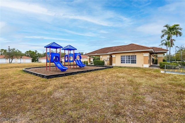 view of playground featuring a yard