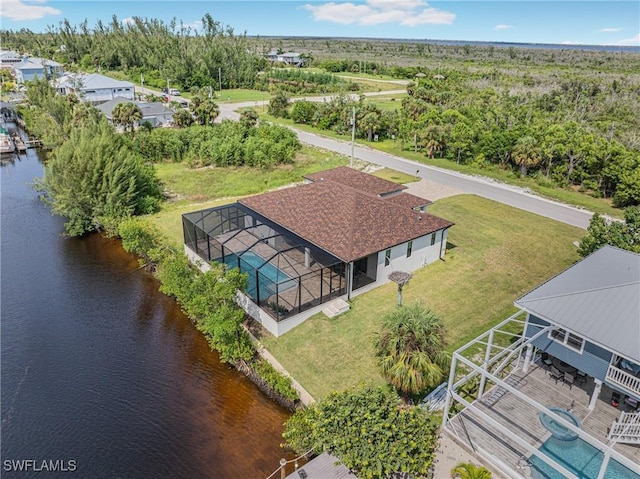 aerial view with a water view