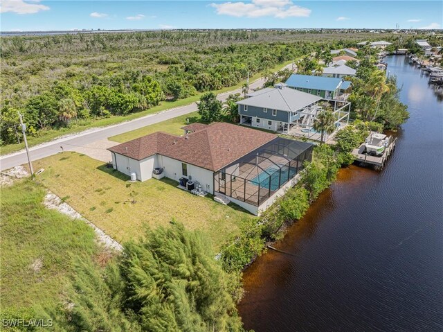 aerial view featuring a water view