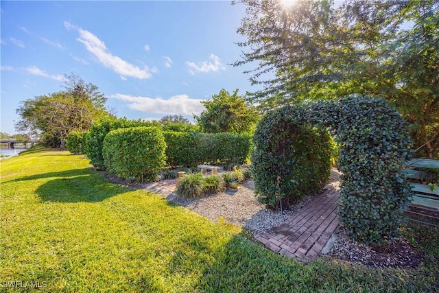 view of yard with a water view