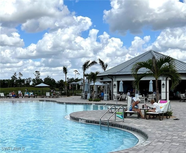 view of pool featuring a patio