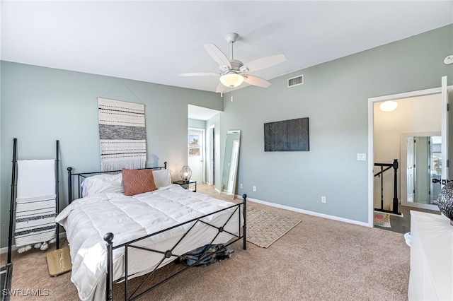 bedroom featuring carpet and ceiling fan