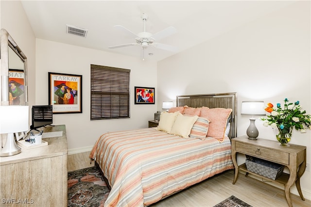 bedroom featuring ceiling fan and hardwood / wood-style floors