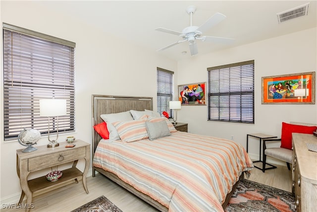 bedroom featuring ceiling fan and wood-type flooring