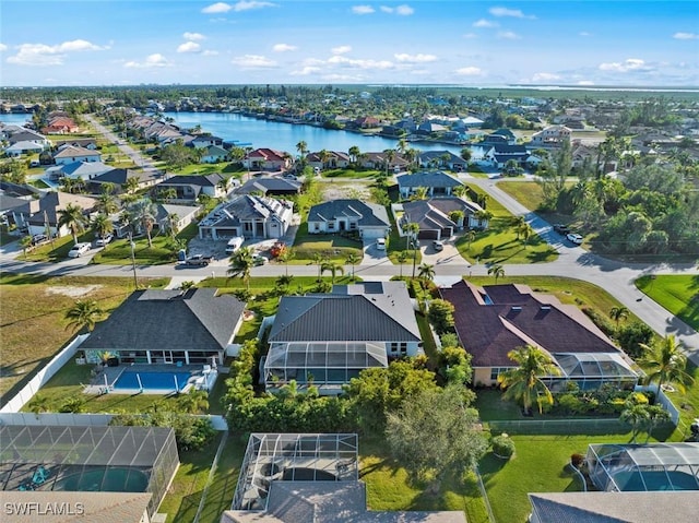 aerial view with a water view