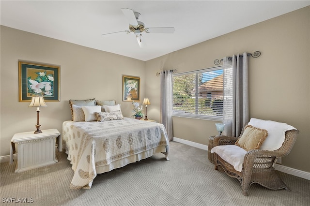 bedroom featuring carpet and ceiling fan