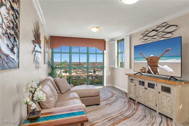 living room featuring ornamental molding