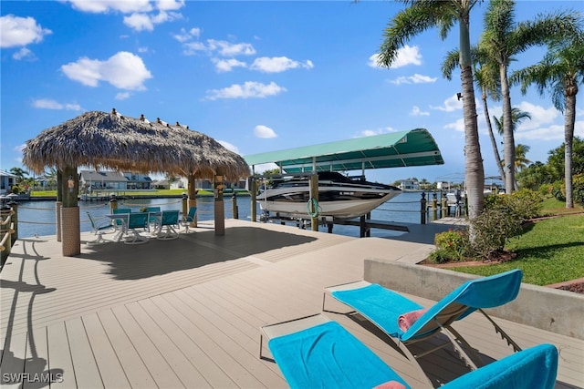 view of dock with a water view