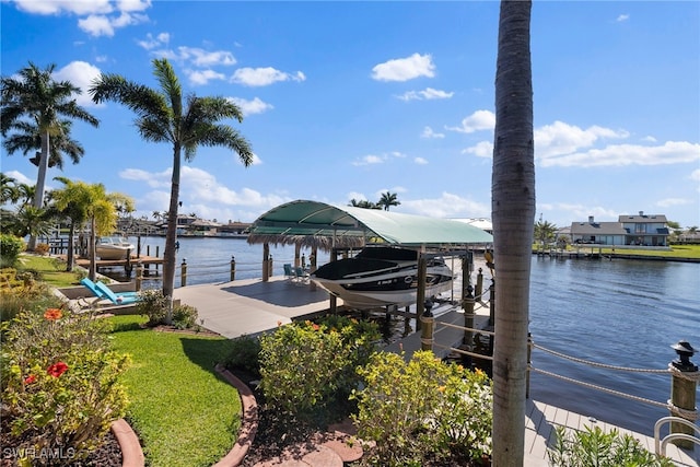 view of dock with a water view