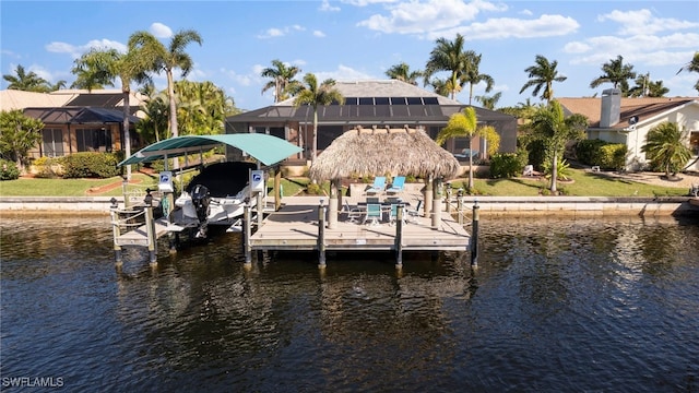 view of dock with a water view