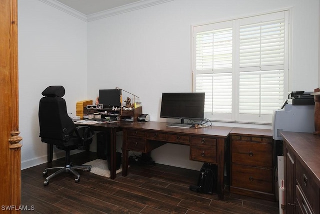 home office featuring crown molding