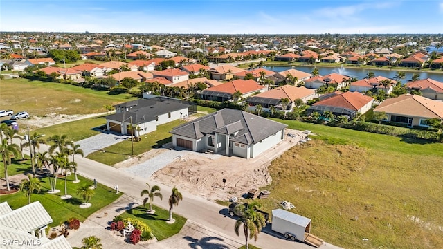 aerial view with a water view