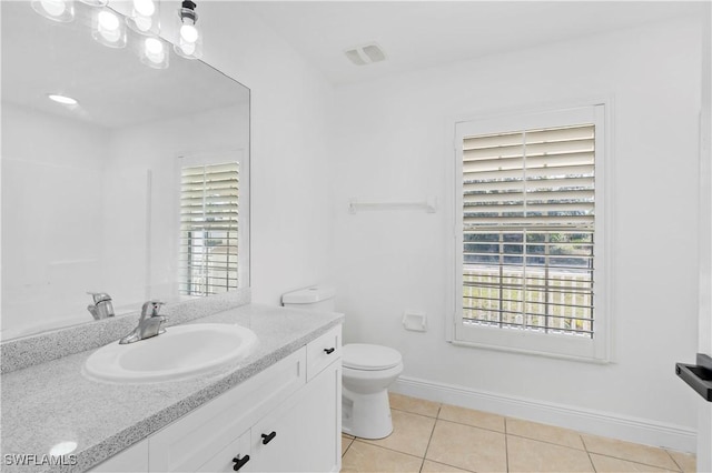 bathroom with tile patterned flooring, vanity, and toilet