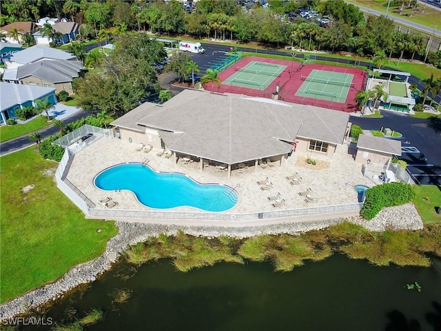 bird's eye view featuring a water view