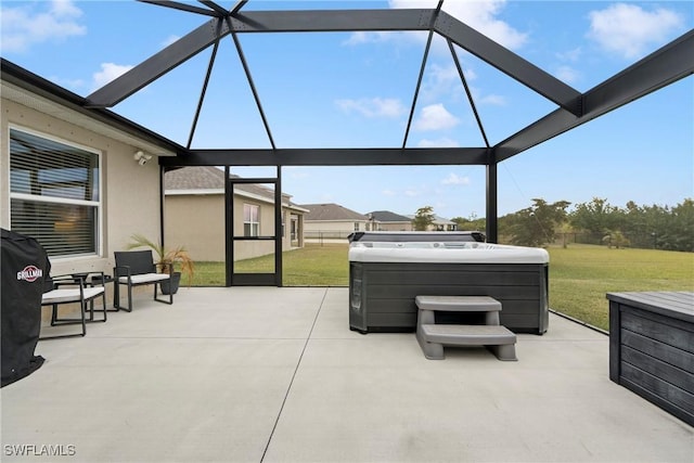 view of patio with a hot tub