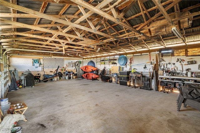 garage featuring a workshop area