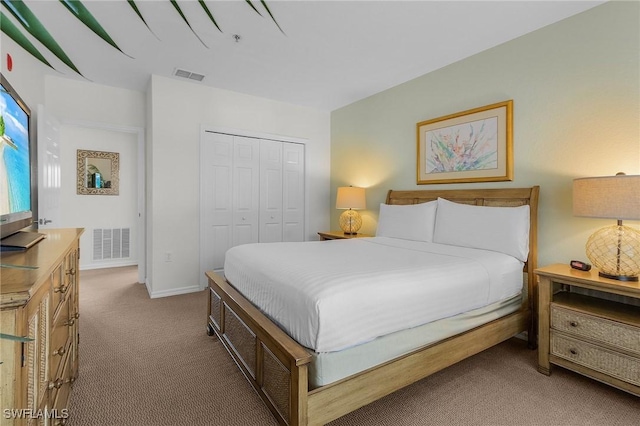 bedroom featuring carpet flooring and a closet