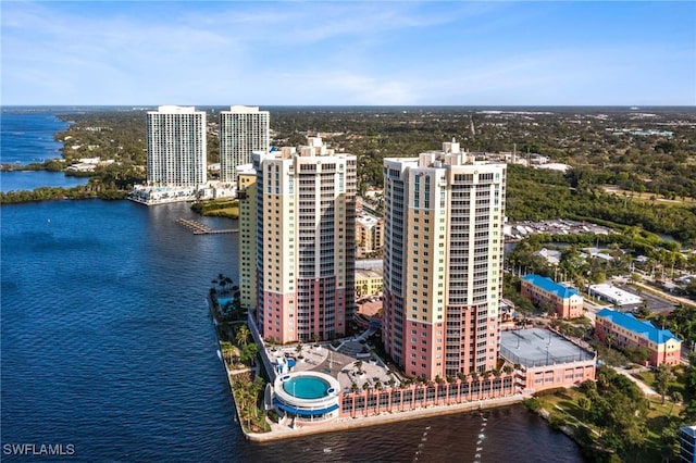 aerial view with a water view