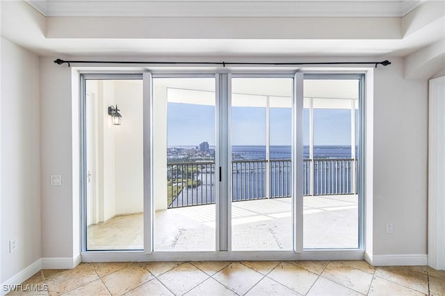 doorway featuring a water view