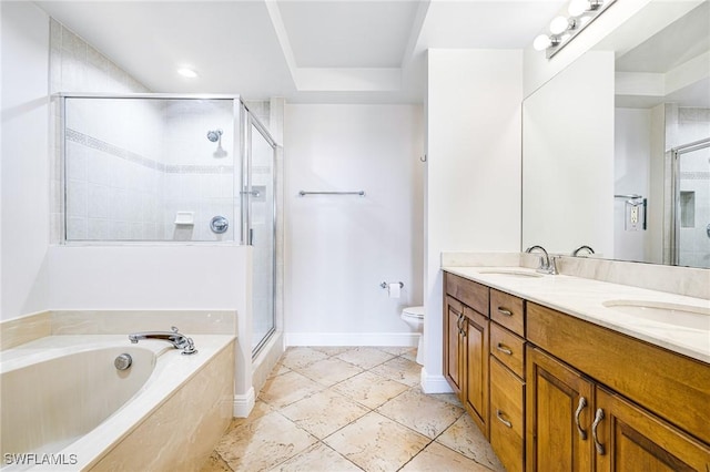 full bathroom with vanity, toilet, and shower with separate bathtub