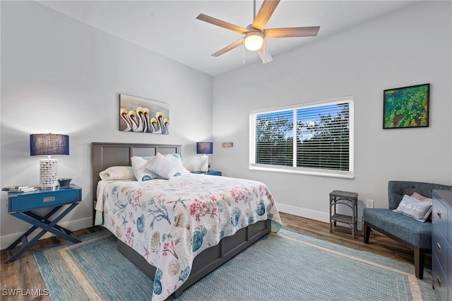 bedroom featuring hardwood / wood-style flooring and ceiling fan