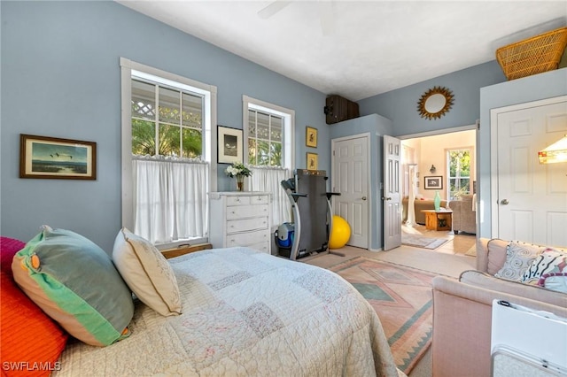 bedroom featuring ceiling fan