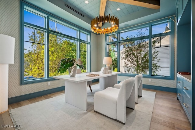 187 10th Ave S, Naples, FL 34102 - home office featuring wallpapered walls, light wood-style flooring, a chandelier, and baseboards