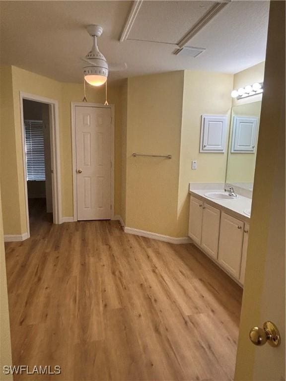 bathroom with hardwood / wood-style flooring and vanity