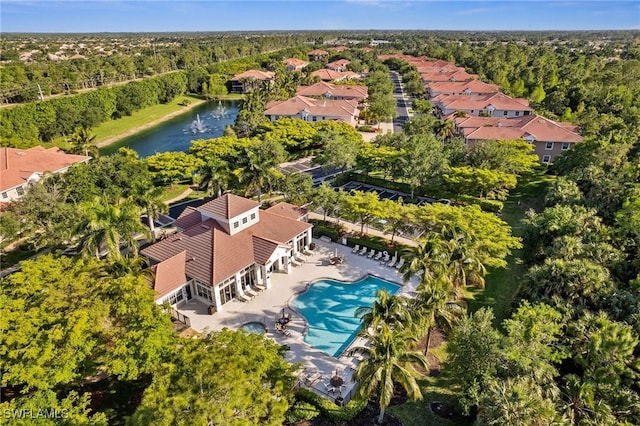 aerial view with a water view