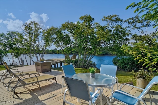 deck with a water view