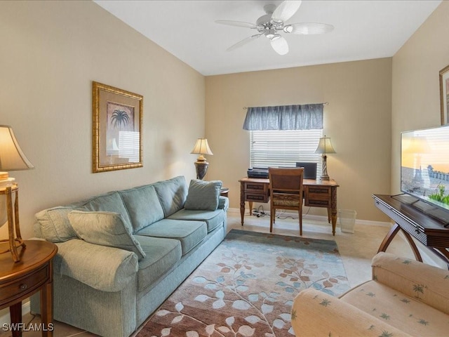 living room with ceiling fan