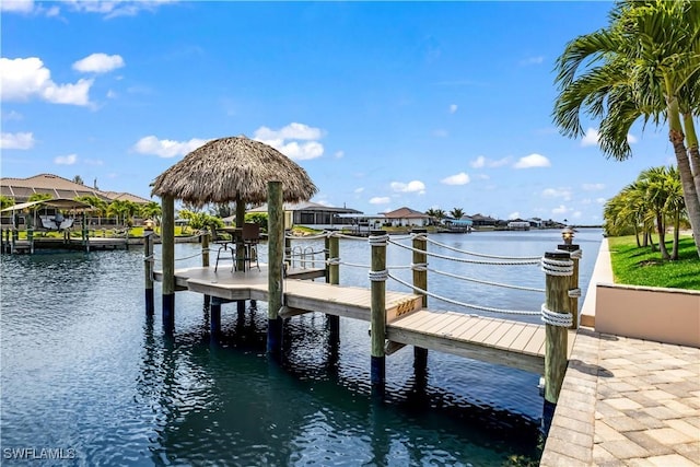 dock area featuring a water view