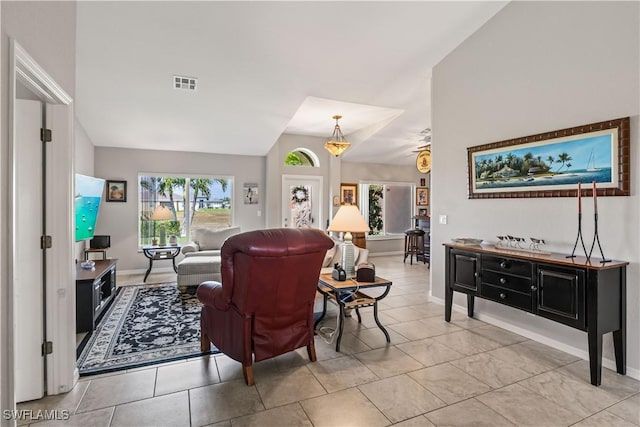 view of tiled living room