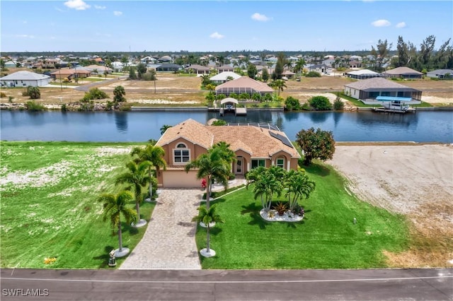 aerial view featuring a water view