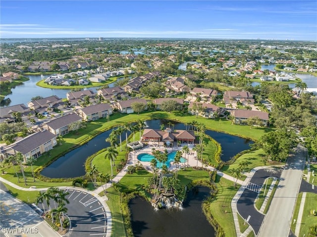 aerial view with a water view