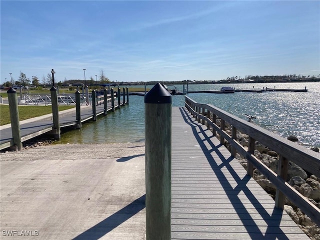 dock area featuring a water view