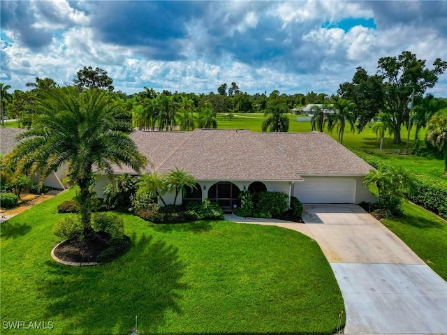 view of front facade featuring a front yard and a garage