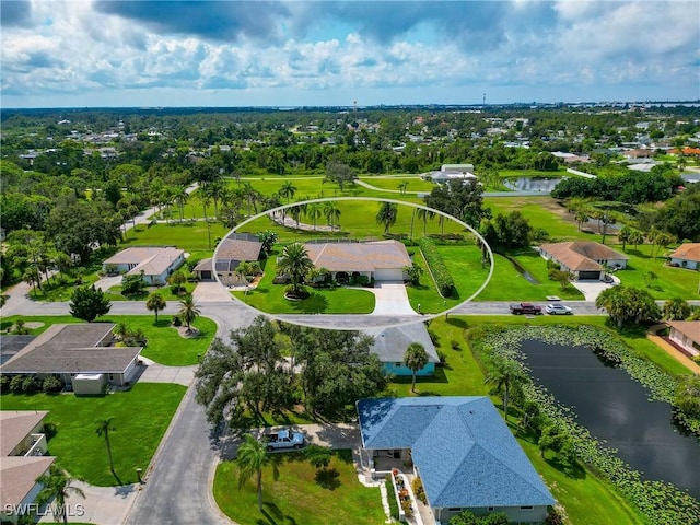 aerial view with a water view